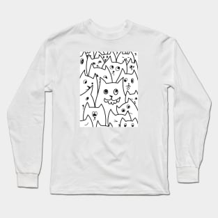 Cartoon Qute Cat Doodle / Cats illustration / Cat line art Long Sleeve T-Shirt